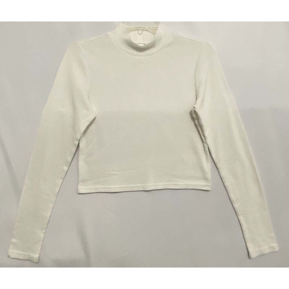 Abound Womens Large White Ribbed Long Sleeve Fitted Cropped Crewneck Top